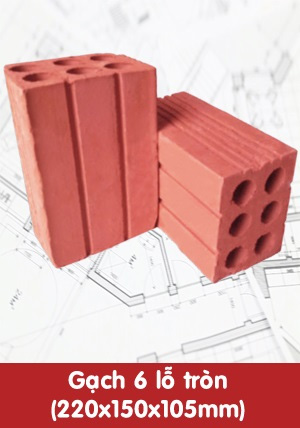Gạch 6 lỗ tròn 220x150x105mm